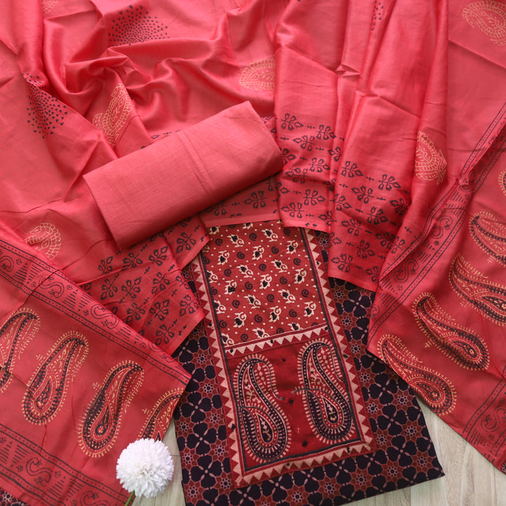 Khairiyat Berry Black Kutch Neck Inspired Neck Work Cotton Suit Set D2