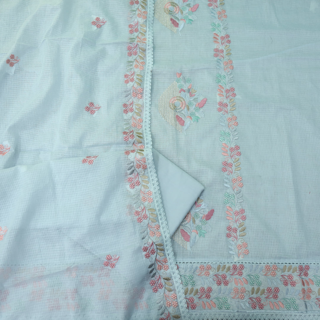 Gulbahar Fossil Grey All Over Thread Embriodered Kota Doriya Suit Set