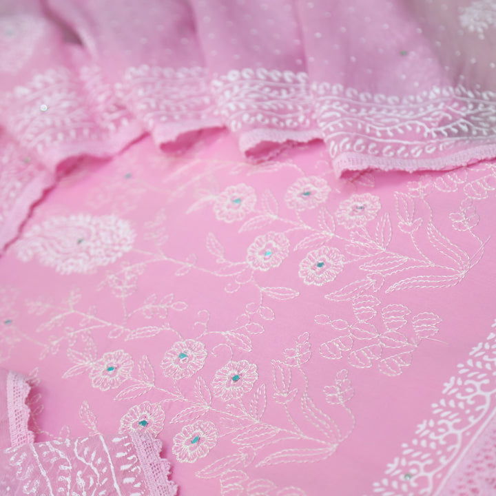 Ruaa Baby Pink Anchor Embellished with Mirror Work Cotton Suit Set