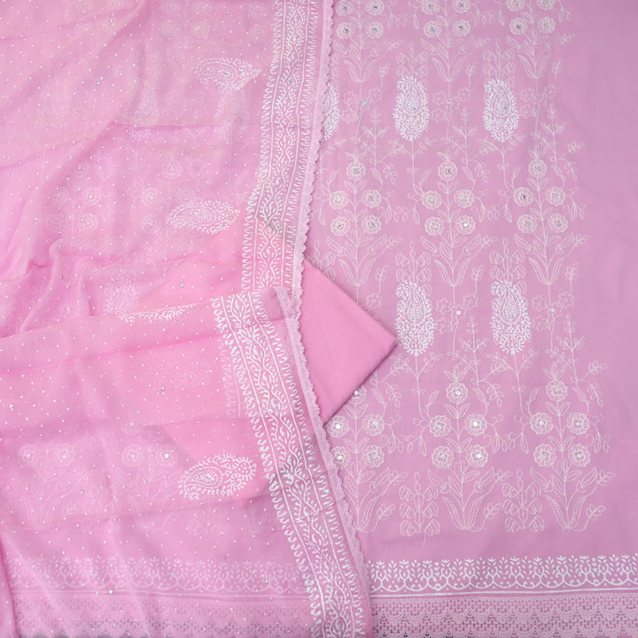 Ruaa Baby Pink Anchor Embellished with Mirror Work Cotton Suit Set