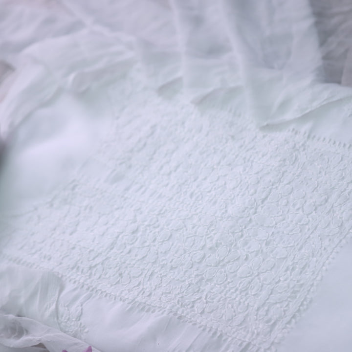 Mohataaz Pearl White Authentic Chikankari Cotton Top with Chiffon Dupatta-D6