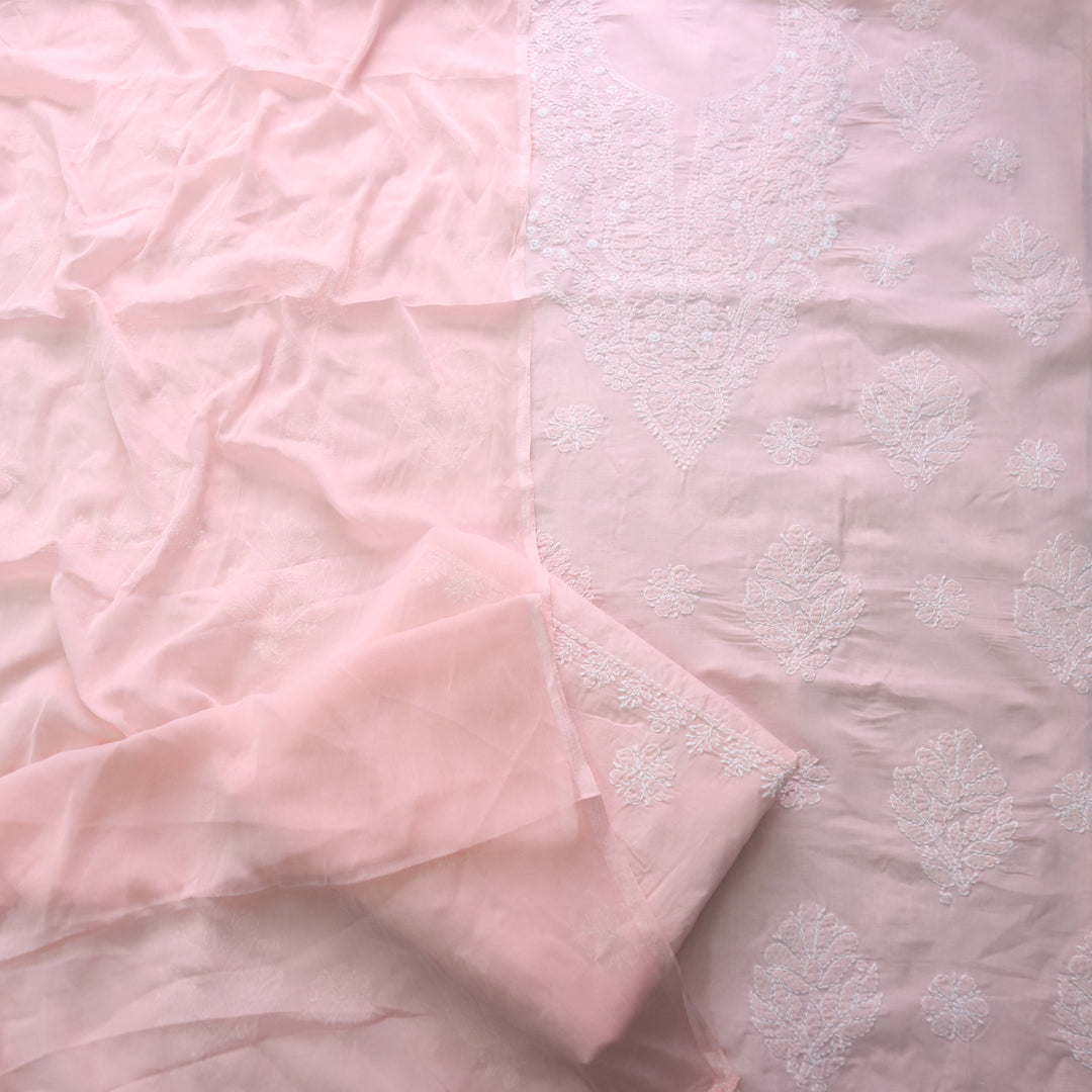 Mohataaz Light Peach Authentic Chikankari Cotton Top with Chiffon Dupatta-D3