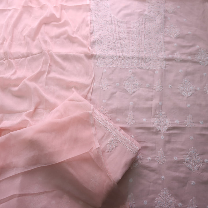 Mohataaz Light Peach Authentic Chikankari Cotton Top with Chiffon Dupatta-D1