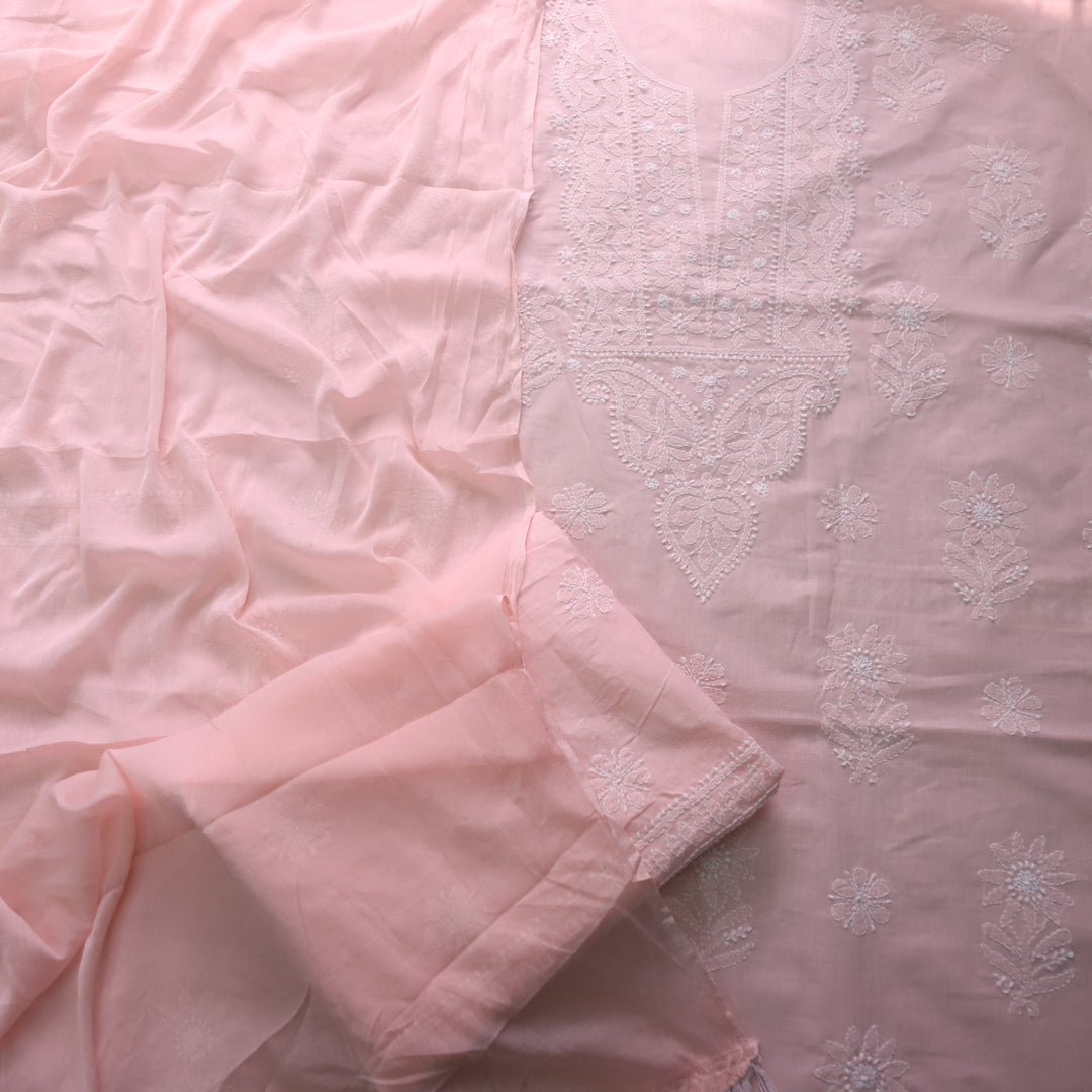 Mohataaz Light Peach Authentic Chikankari Cotton Top with Chiffon Dupatta-D5
