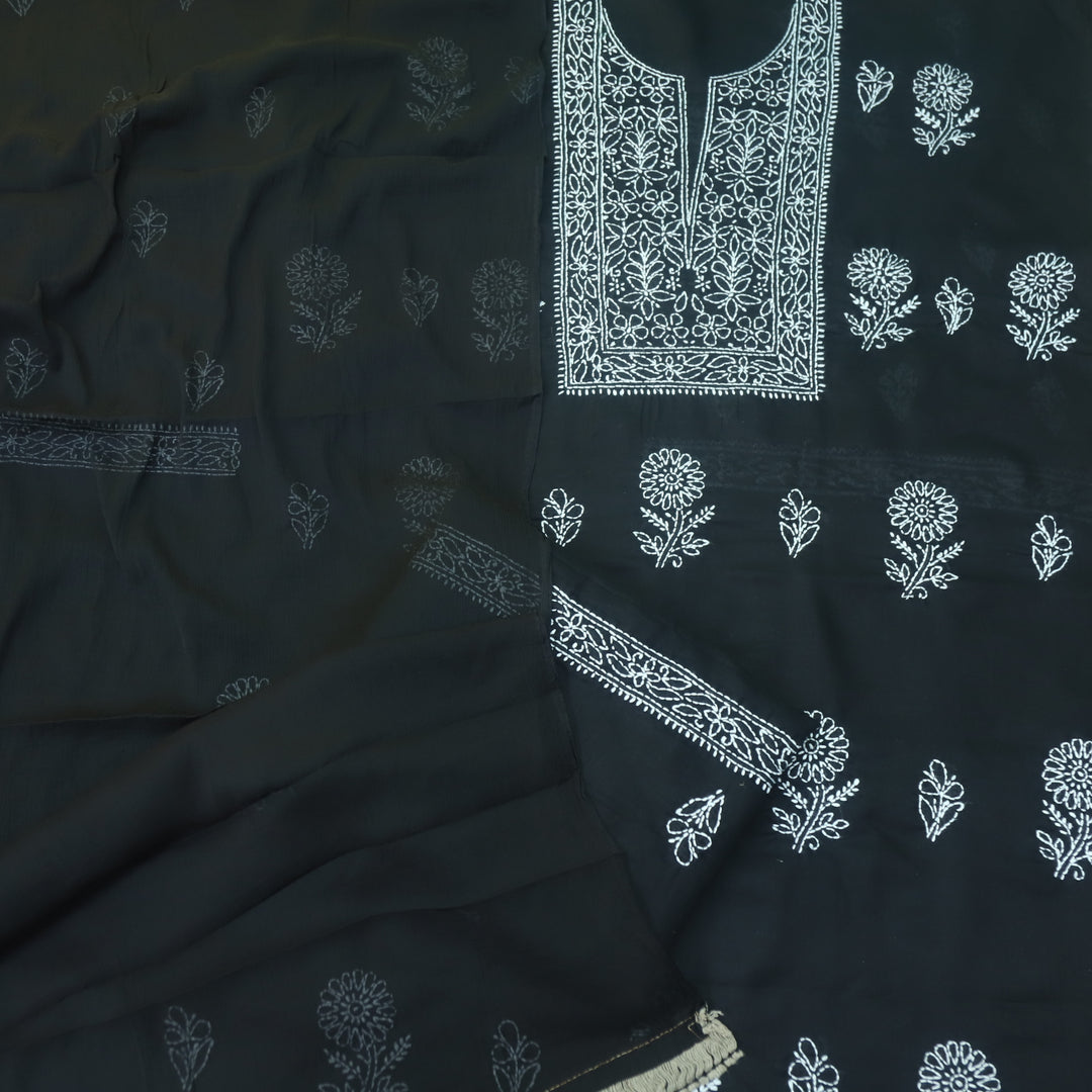 Izhaar Ebony Black Authentic Chikankari Cotton Suit Set-6