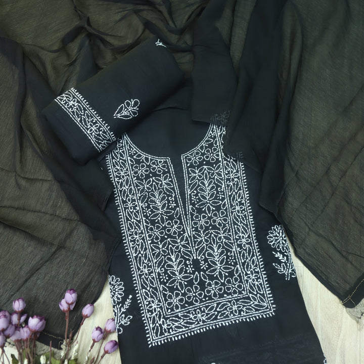 Izhaar Ebony Black Authentic Chikankari Cotton Suit Set-6