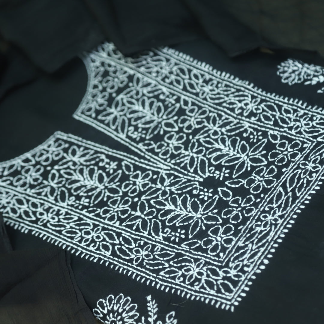 Izhaar Ebony Black Authentic Chikankari Cotton Suit Set-6
