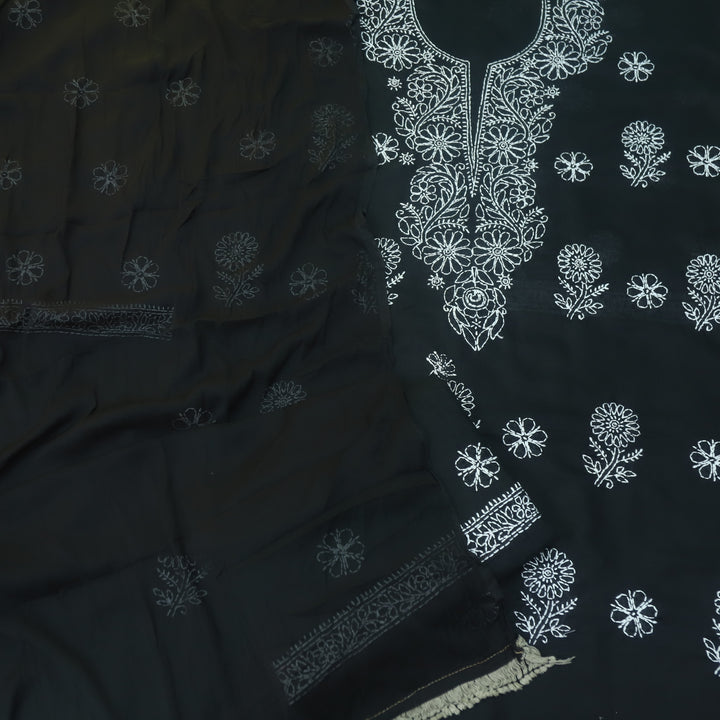 Izhaar Ebony Black Authentic Chikankari Cotton Suit Set D5