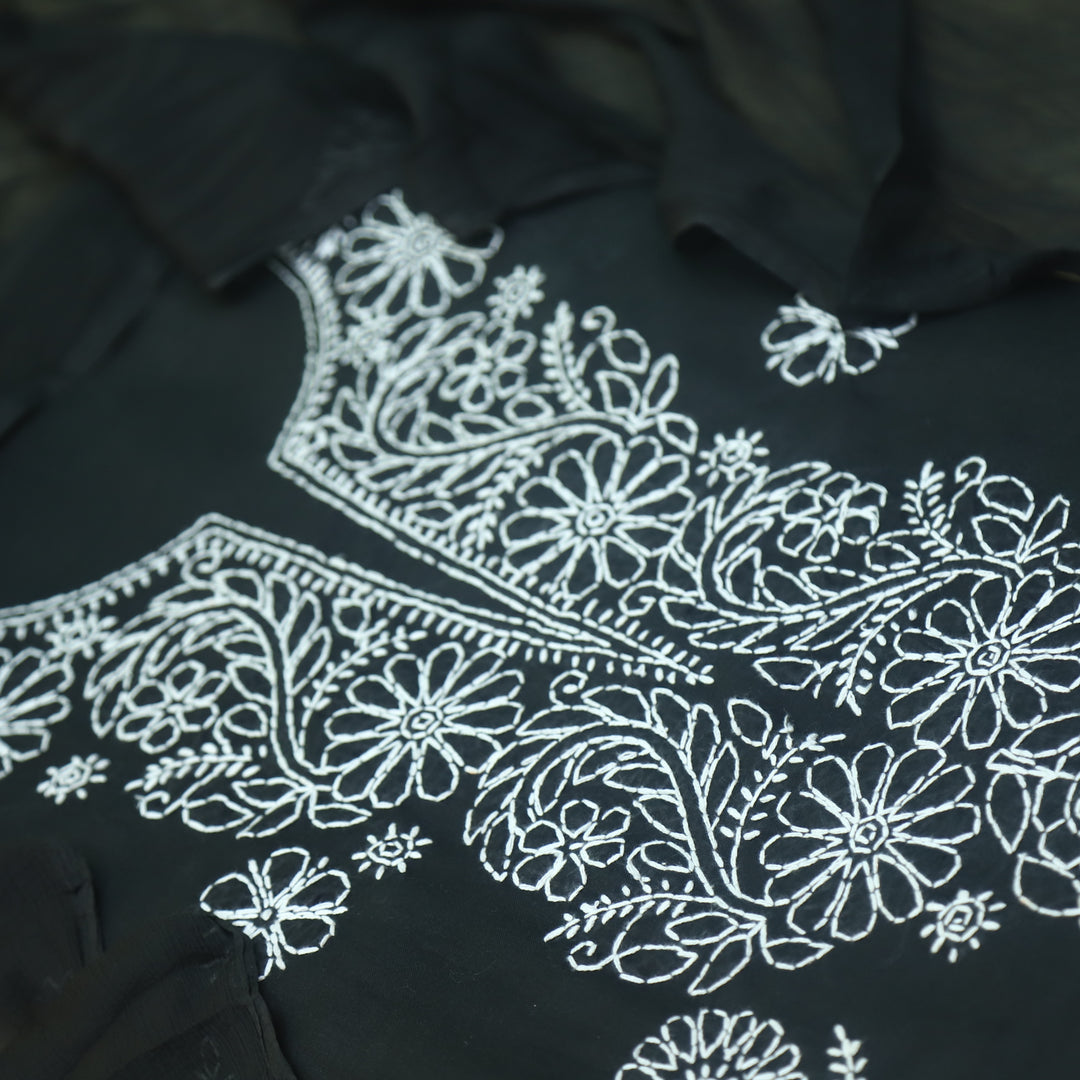 Izhaar Ebony Black Authentic Chikankari Cotton Suit Set D5