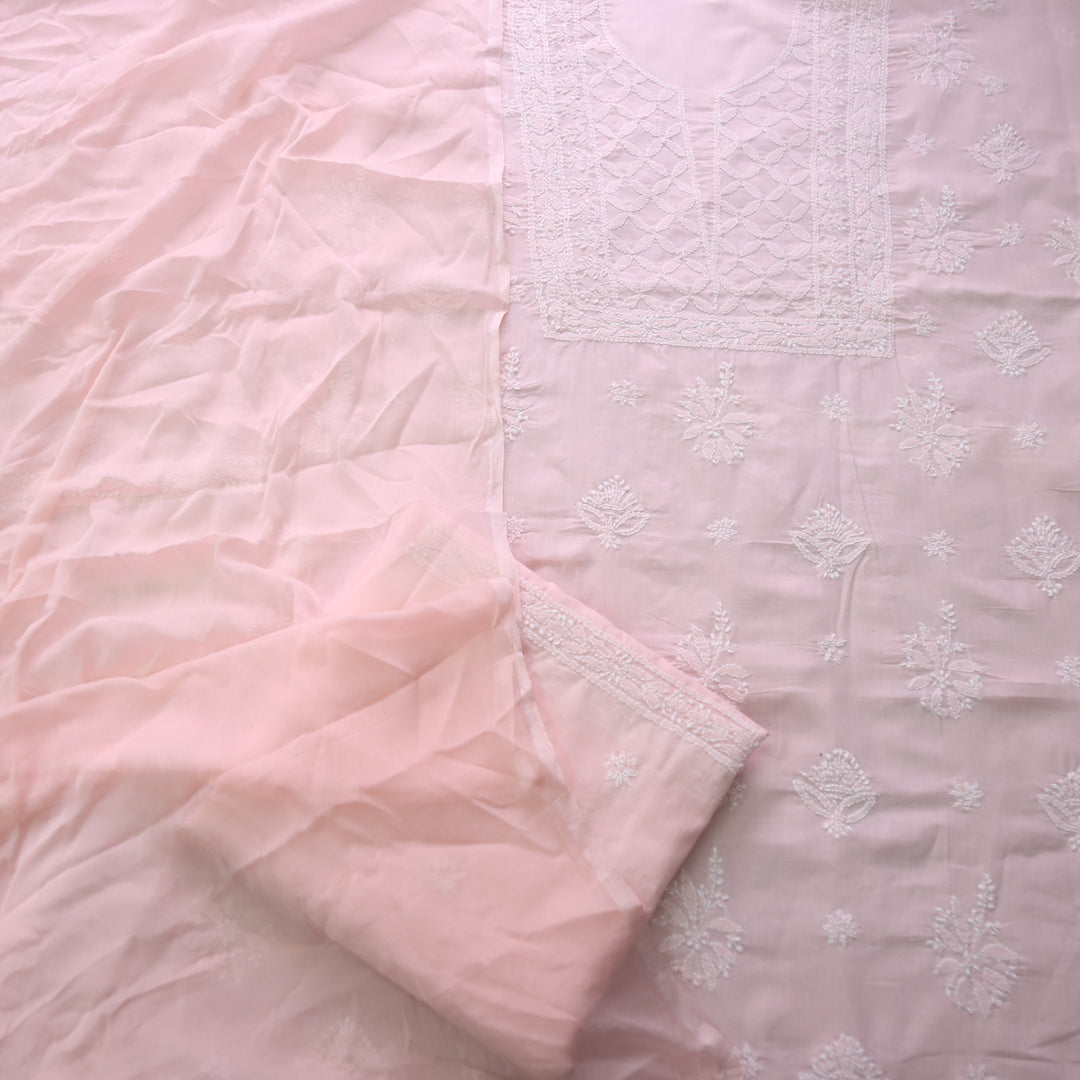 Mohataaz Light Peach Authentic Chikankari Cotton Top with Chiffon Dupatta-D2