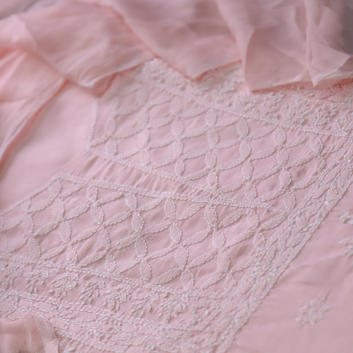 Mohataaz Light Peach Authentic Chikankari Cotton Top with Chiffon Dupatta-D2