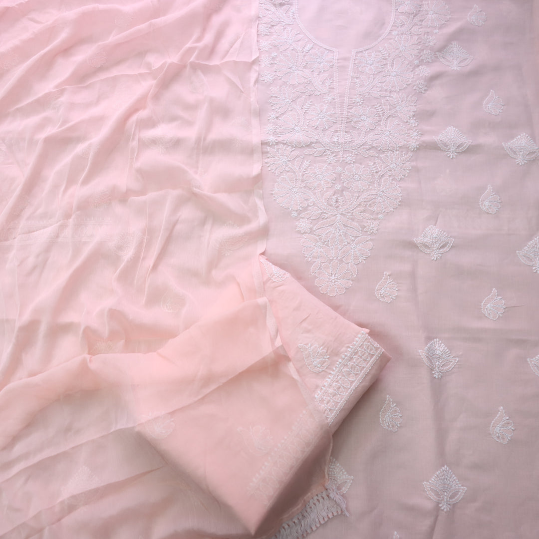 Mohataaz Light Peach Authentic Chikankari Cotton Top with Chiffon Dupatta-D6