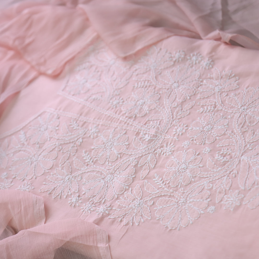 Mohataaz Light Peach Authentic Chikankari Cotton Top with Chiffon Dupatta-D6