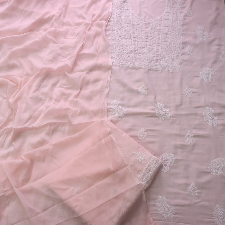 Mohataaz Light Peach Authentic Chikankari Cotton Top with Chiffon Dupatta-D4