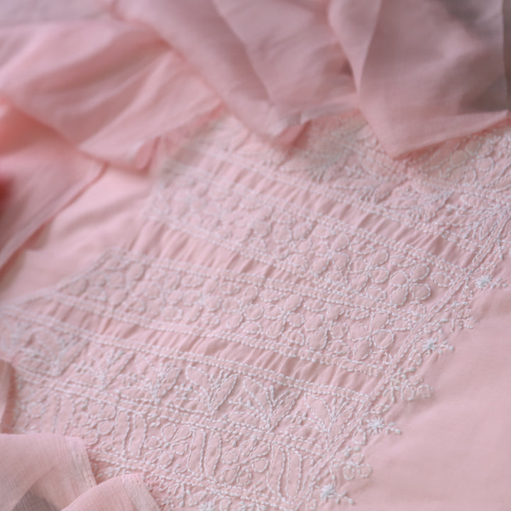 Mohataaz Light Peach Authentic Chikankari Cotton Top with Chiffon Dupatta-D4