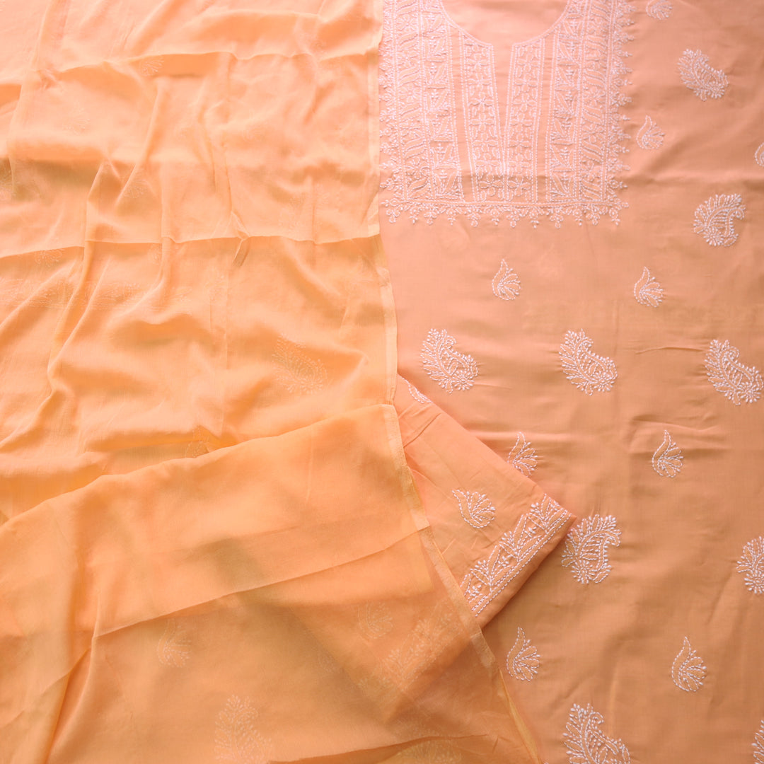 Mohataaz Bright Orange Authentic Chikankari Cotton Top with Chiffon Dupatta-D4