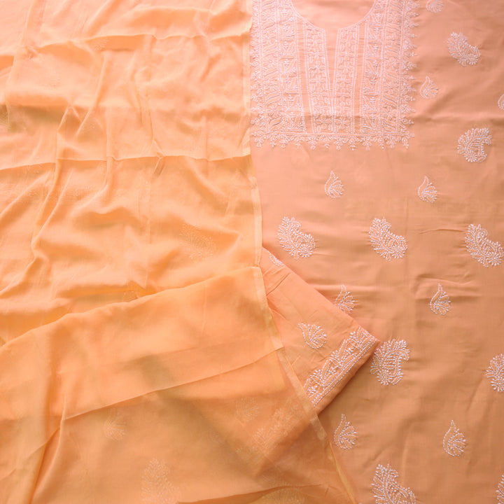 Mohataaz Bright Orange Authentic Chikankari Cotton Top with Chiffon Dupatta-D4
