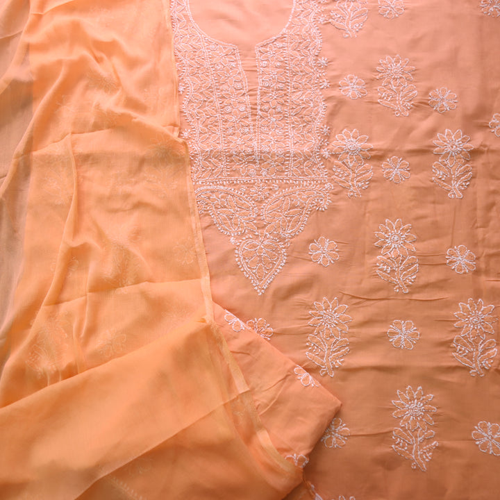 Mohataaz Bright Orange Authentic Chikankari Cotton Top with Chiffon Dupatta-D3