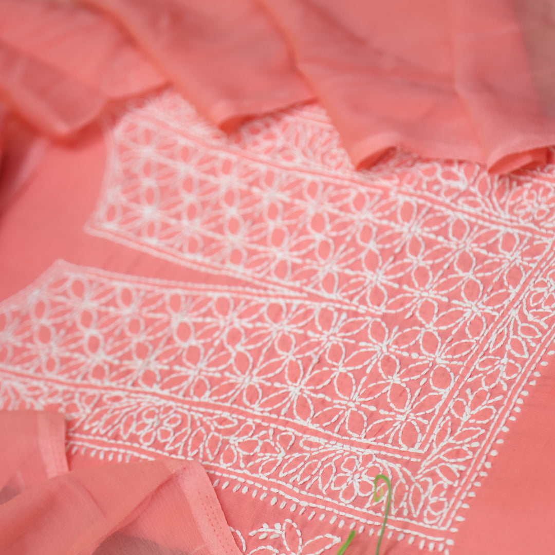 Mohataaz Blush Pink Authentic Chikankari Cotton Top with Chiffon Dupatta-D2