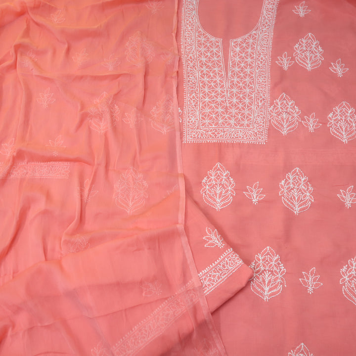 Mohataaz Blush Pink Authentic Chikankari Cotton Top with Chiffon Dupatta-D2