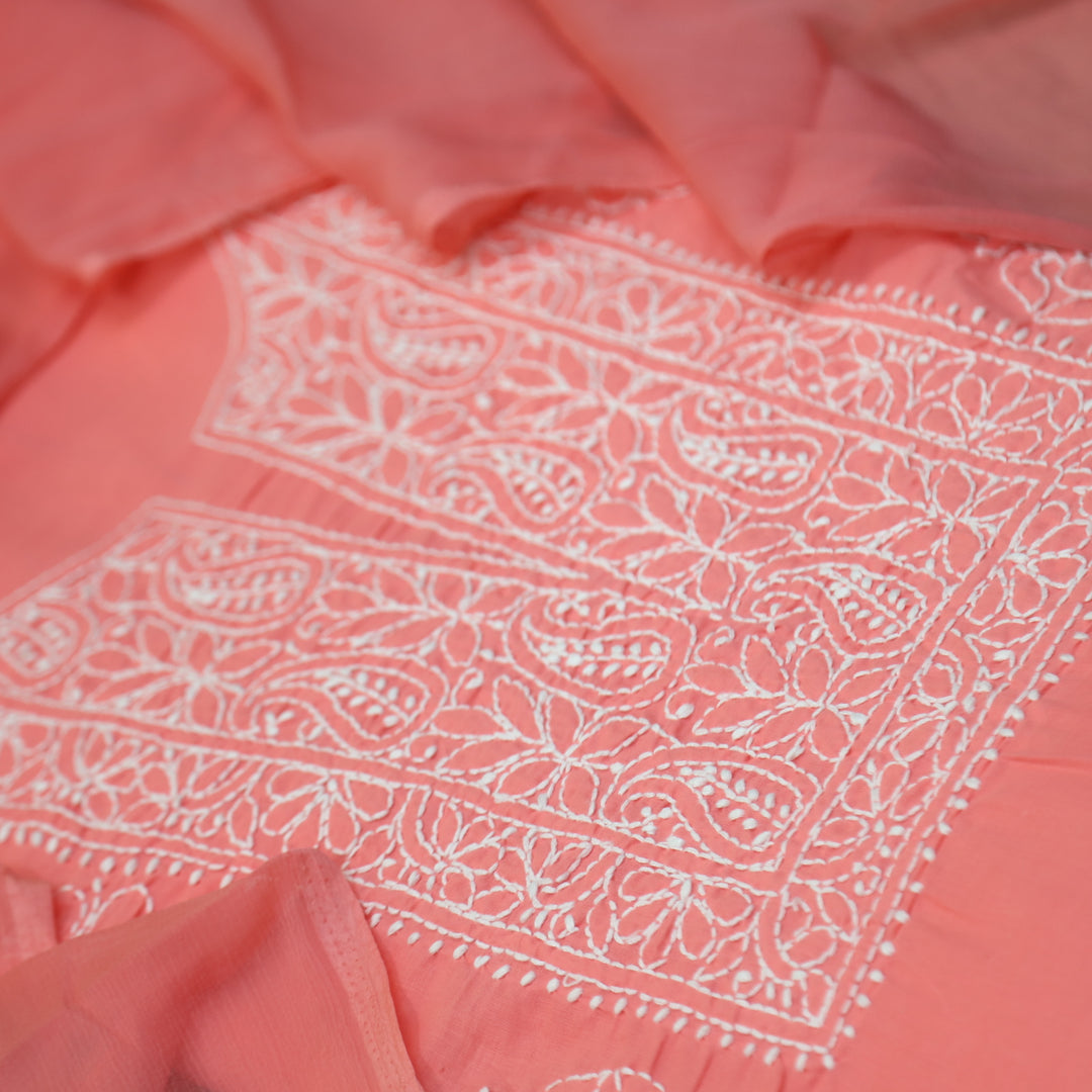 Mohataaz Blush Pink Authentic Chikankari Cotton Top with Chiffon Dupatta D1