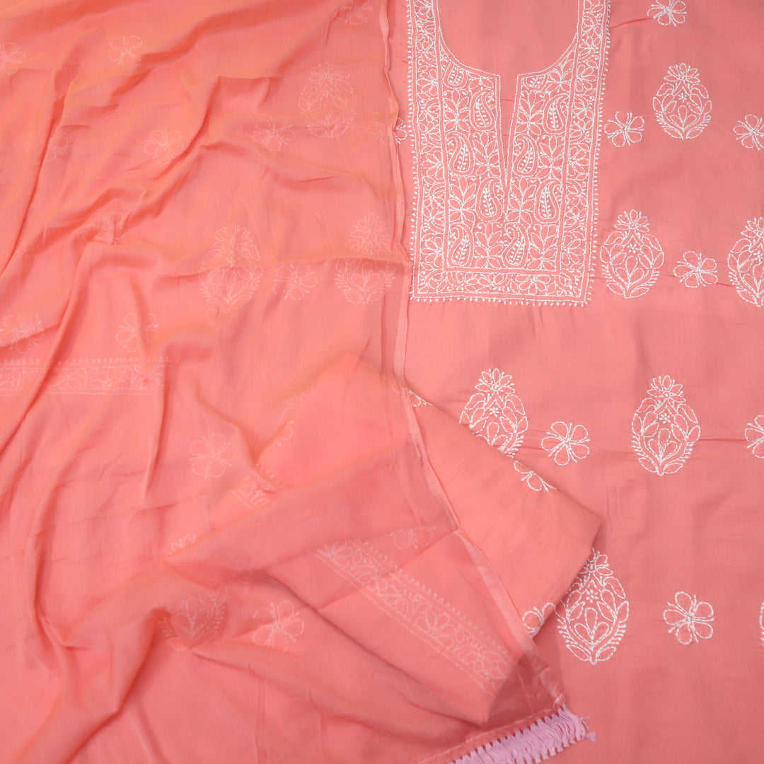 Mohataaz Blush Pink Authentic Chikankari Cotton Top with Chiffon Dupatta D1