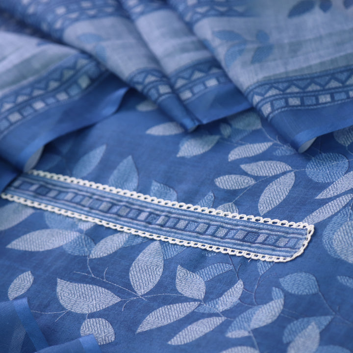 Shiddat Indigo Blue Digital Floral Printed Cotton Linen Suit Set