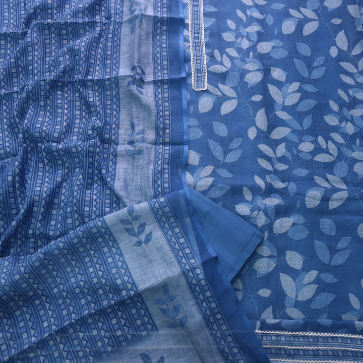 Shiddat Indigo Blue Digital Floral Printed Cotton Linen Suit Set