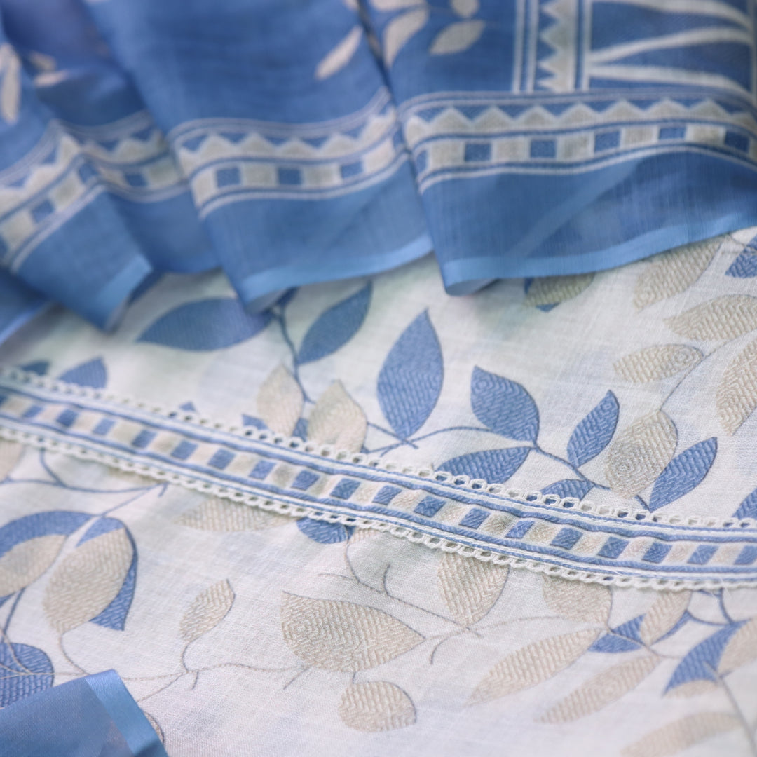 Shiddat Creamy White Digital Floral Printed Cotton Linen Suit Set