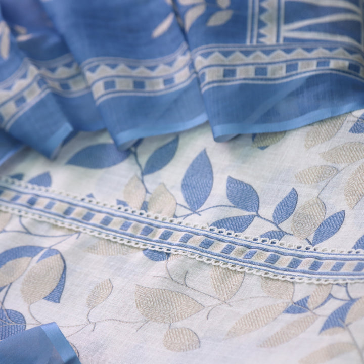 Shiddat Creamy White Digital Floral Printed Cotton Linen Suit Set