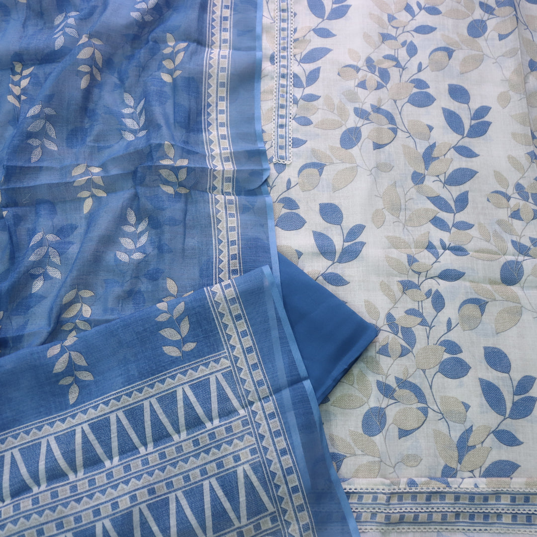 Shiddat Creamy White Digital Floral Printed Cotton Linen Suit Set