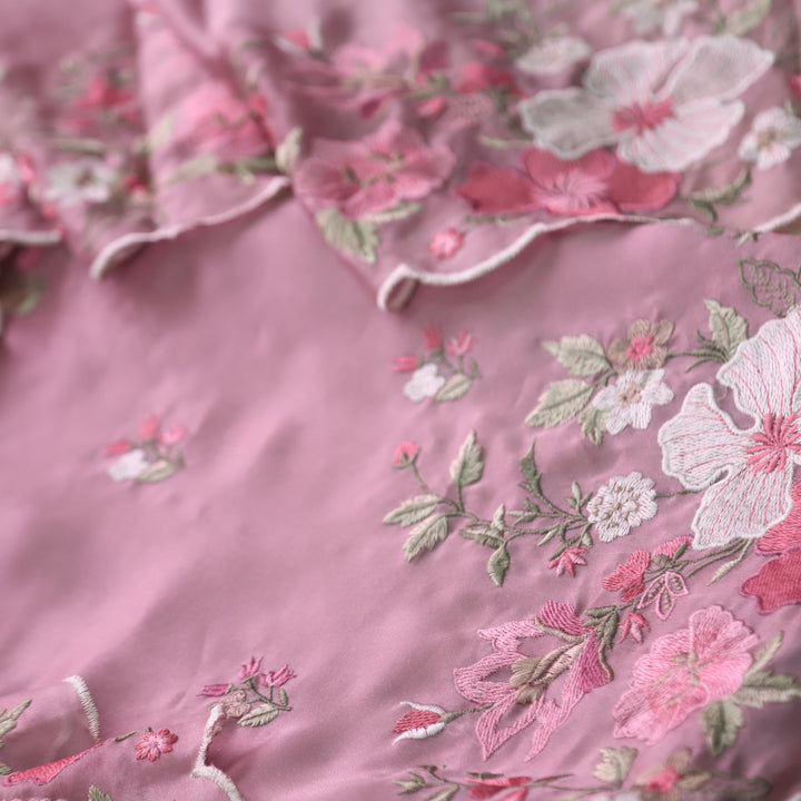 Alhada Mauve Pink Thread Work Embroidered Organza Tissue Suit Set