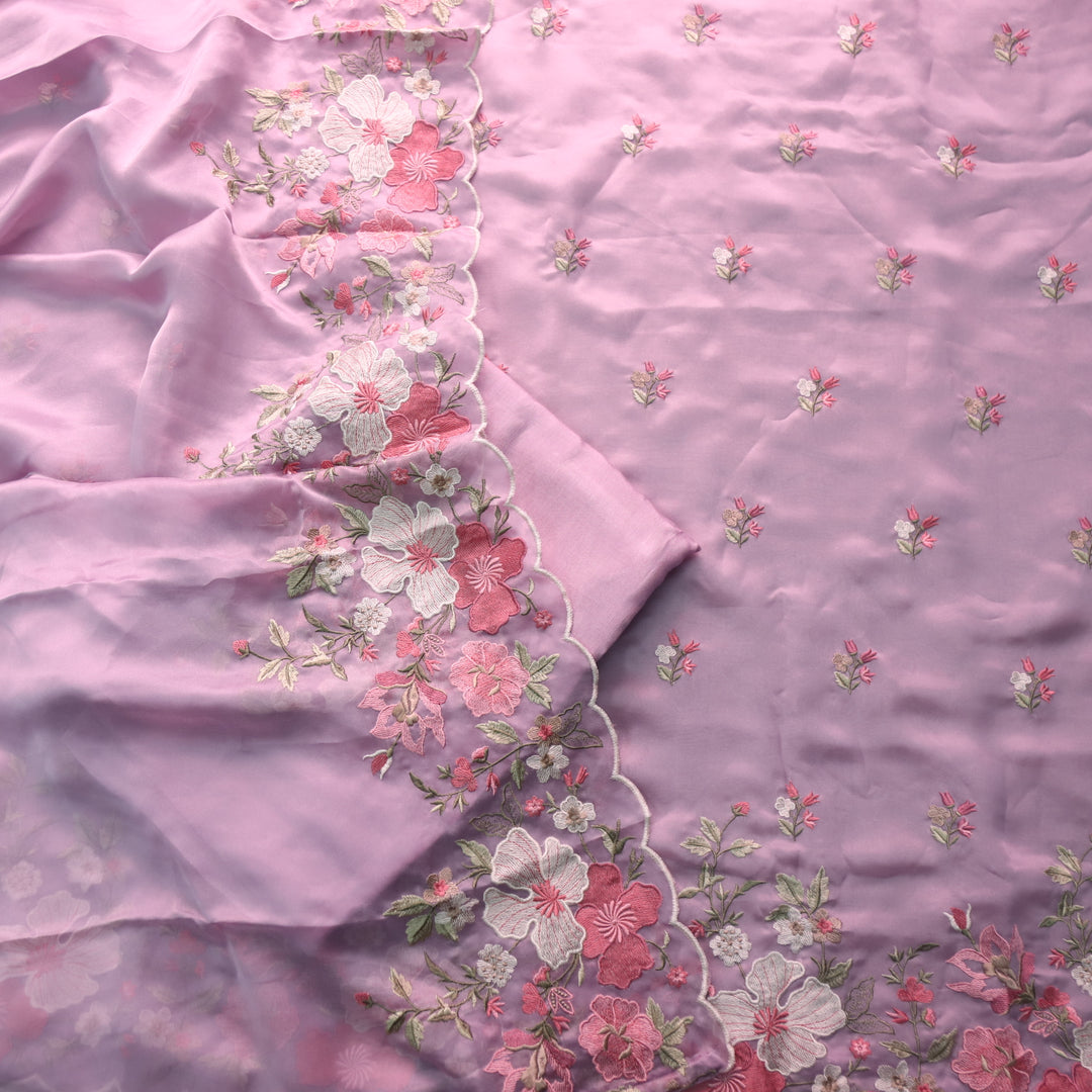 Alhada Viloet Purple Thread Work Embroidered Organza Tissue Suit Set