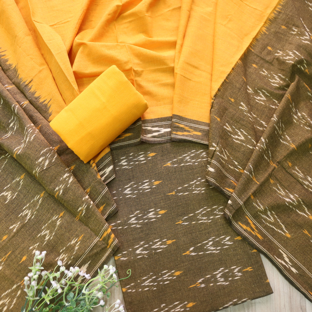 Sanskruti Choco Brown Ikkat Printed South Cotton Suit Set