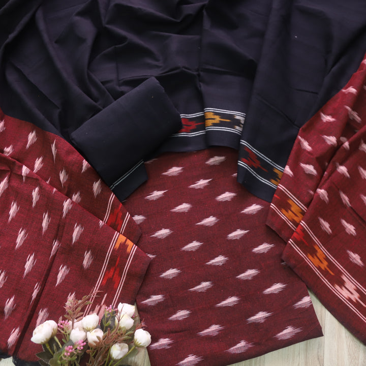 Sanskruti Eggplant Maroon Ikkat Printed South Cotton Suit Set