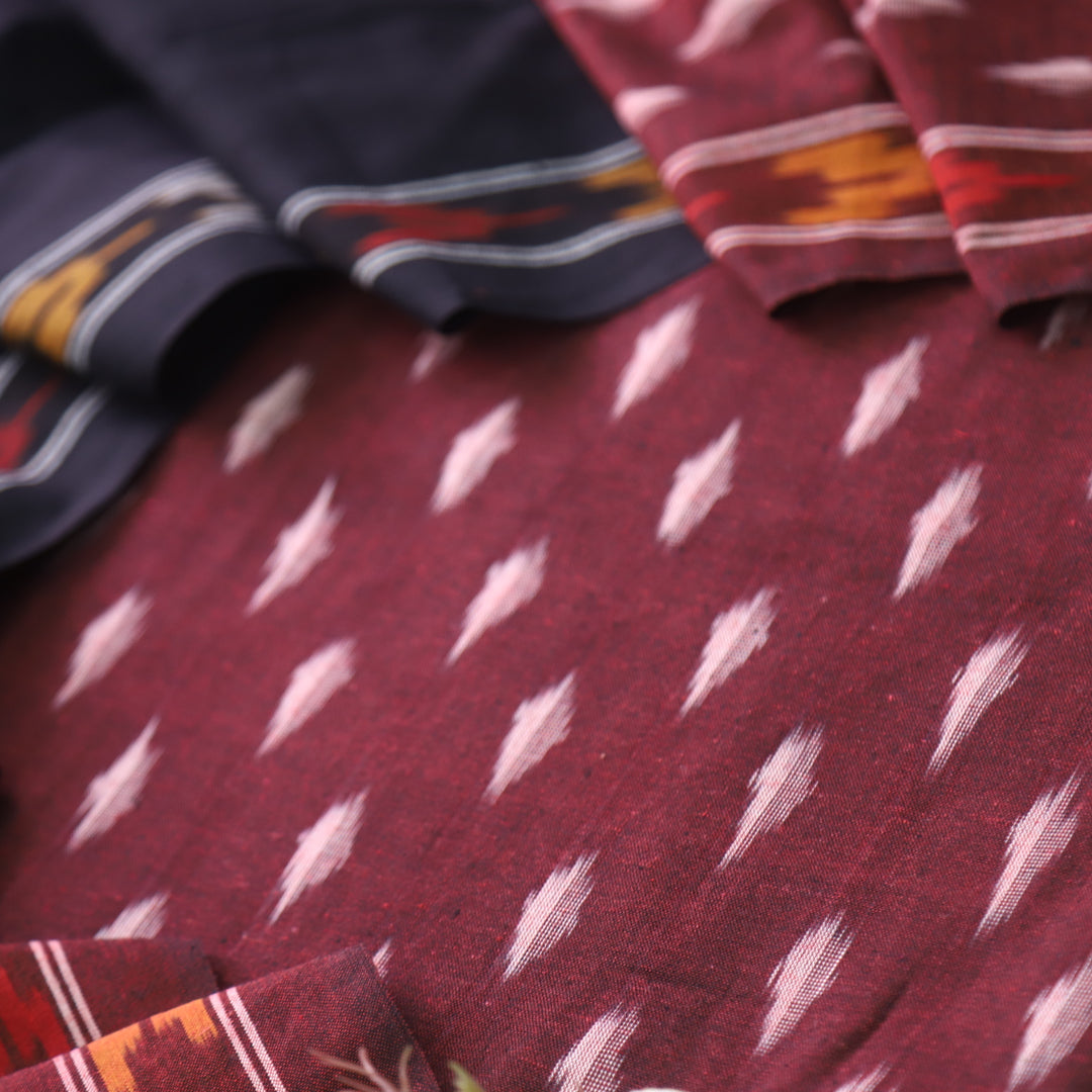 Sanskruti Eggplant Maroon Ikkat Printed South Cotton Suit Set