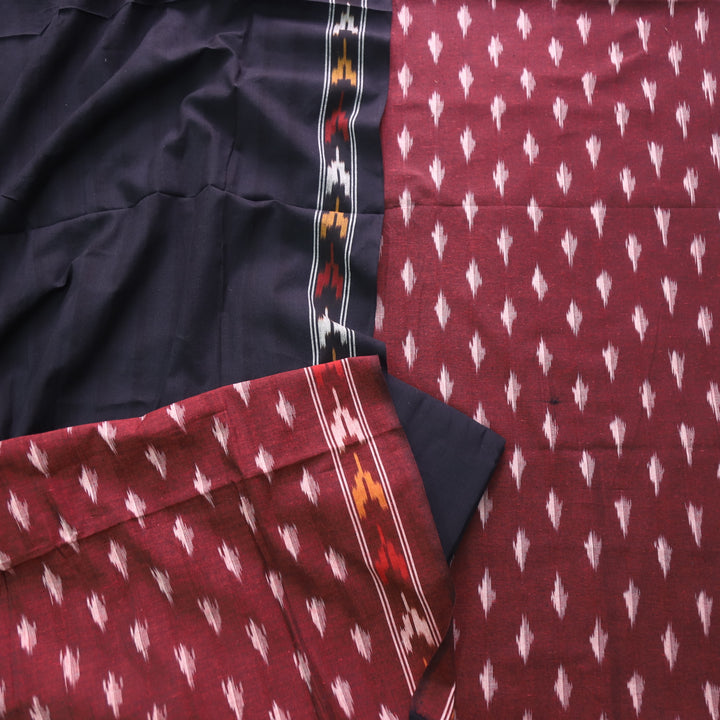 Sanskruti Eggplant Maroon Ikkat Printed South Cotton Suit Set