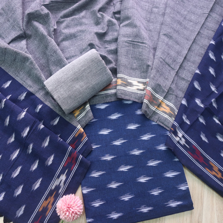 Sanskruti Denim Blue Ikkat Printed South Cotton Suit Set