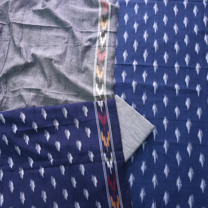 Sanskruti Denim Blue Ikkat Printed South Cotton Suit Set