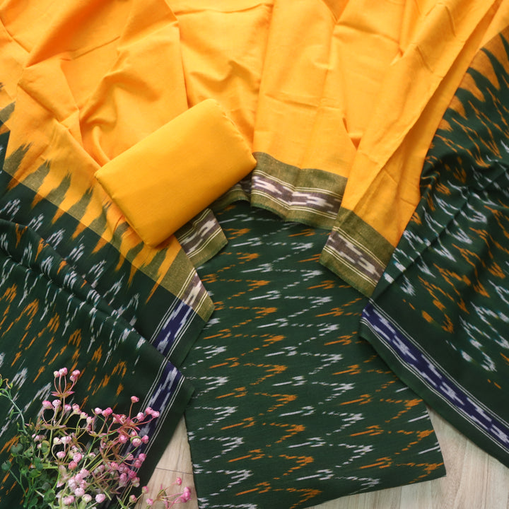 Sanskruti Sacramento Green Ikkat Printed South Cotton Suit Set