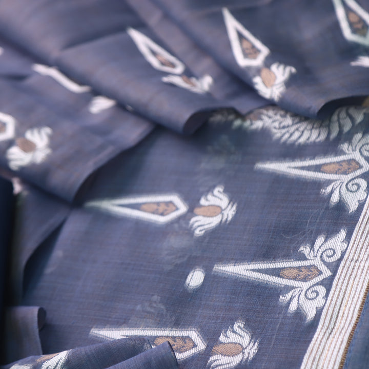 Rubaroo Cerulean Blue with Zari and Weaved Jamdani Suit Set