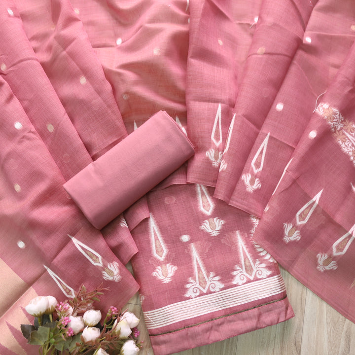 Rubaroo Mauve Pink with Zari and Weaved Jamdani Suit Set