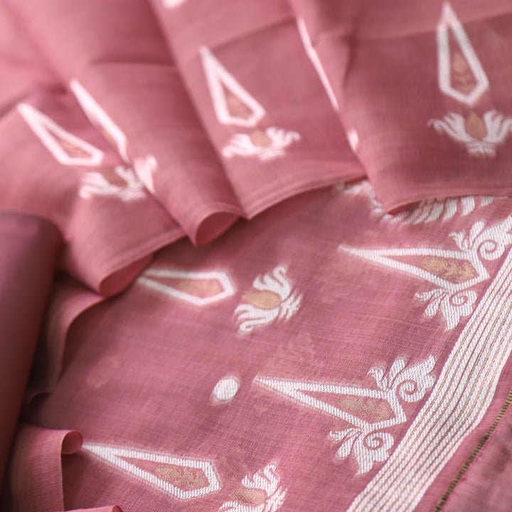 Rubaroo Mauve Pink with Zari and Weaved Jamdani Suit Set