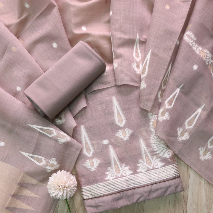 Rubaroo Sand Beige with Zari and Weaved Jamdani Suit Set