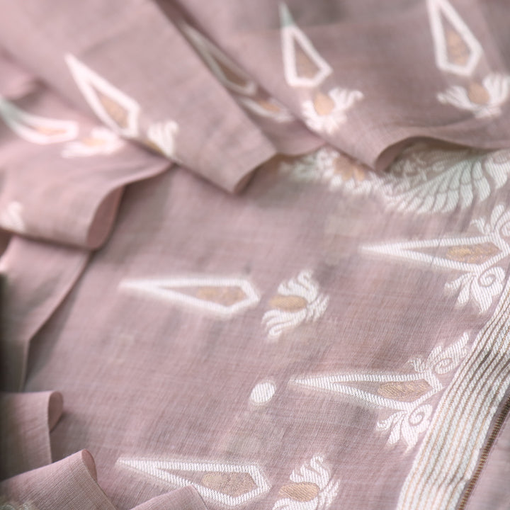 Rubaroo Sand Beige with Zari and Weaved Jamdani Suit Set