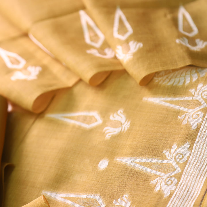 Rubaroo Dijon Yellow with Zari and Weaved Jamdani Suit Set