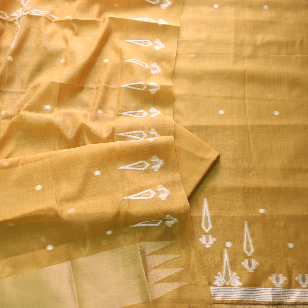 Rubaroo Dijon Yellow with Zari and Weaved Jamdani Suit Set