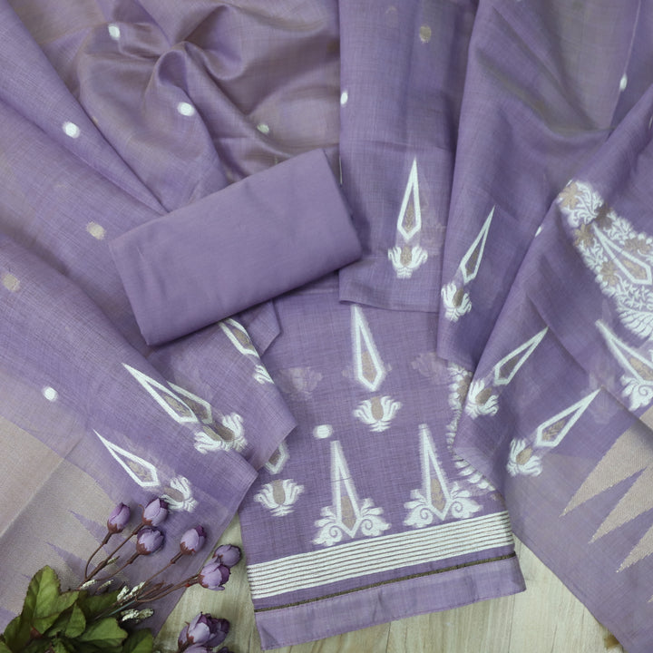 Rubaroo Lavender Purple with Zari and Weaved Jamdani Suit Set