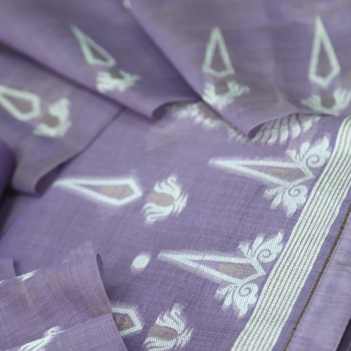 Rubaroo Lavender Purple with Zari and Weaved Jamdani Suit Set