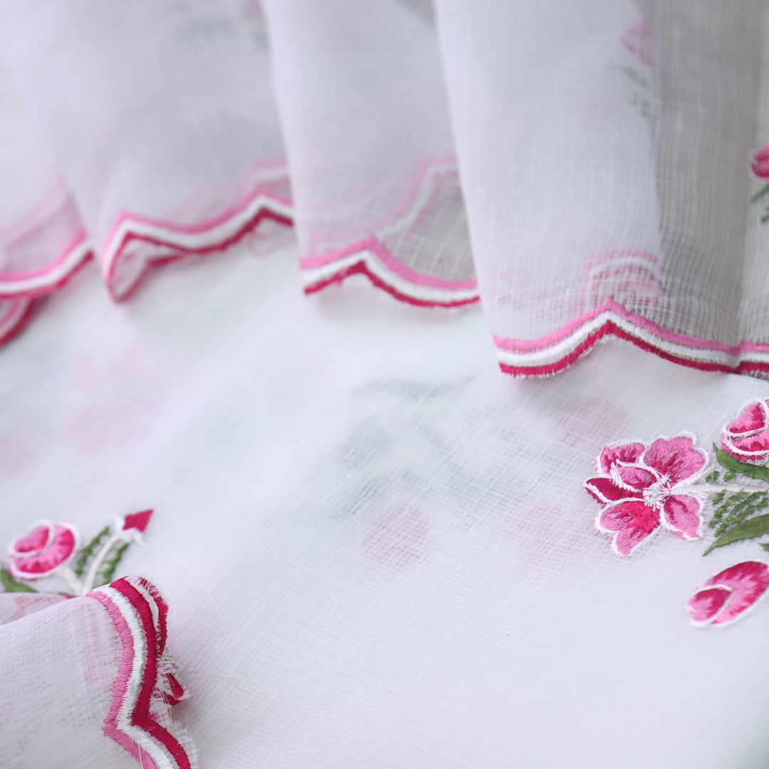 Udarri White with Cut Work Bottom and Floral Embriodered Kota Doriya Suit Set